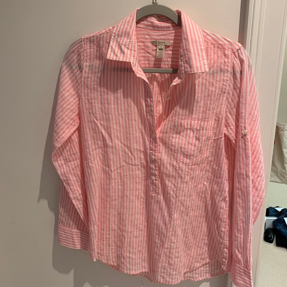 J Crew pink & white stripe blouse with buttons